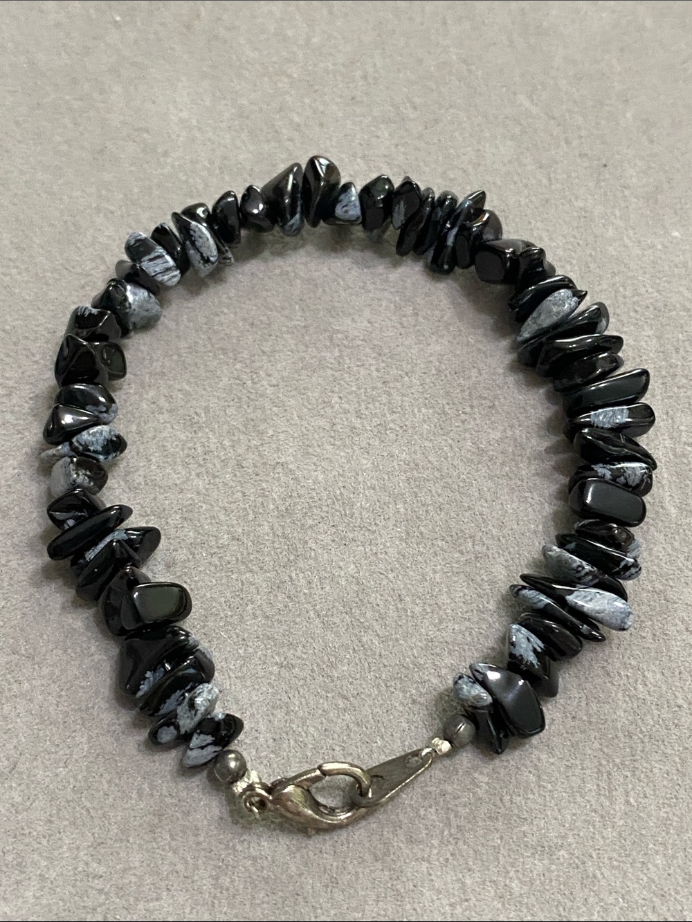 Black and Gray Snowflake Obsidian Chip Bracelet